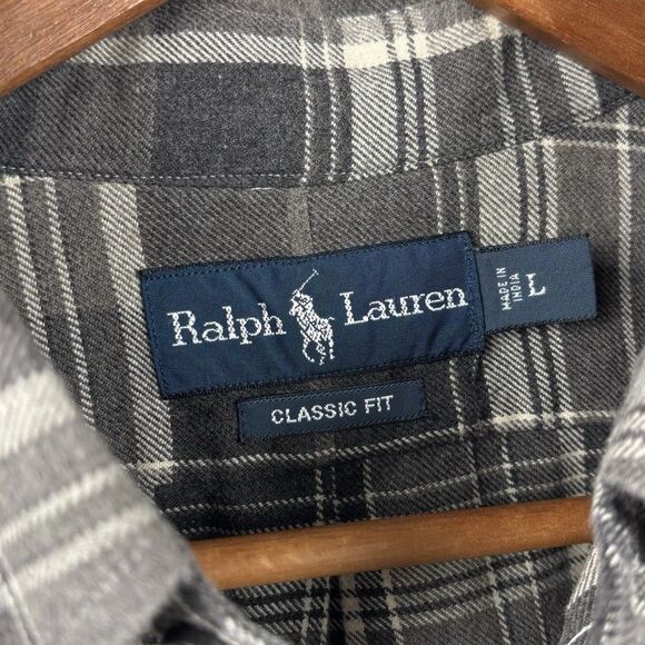 Ralph Lauren Men Large long Sleeve Shirt Flannel Brown Plaid Classic Fit Pony - Picture 3 of 9